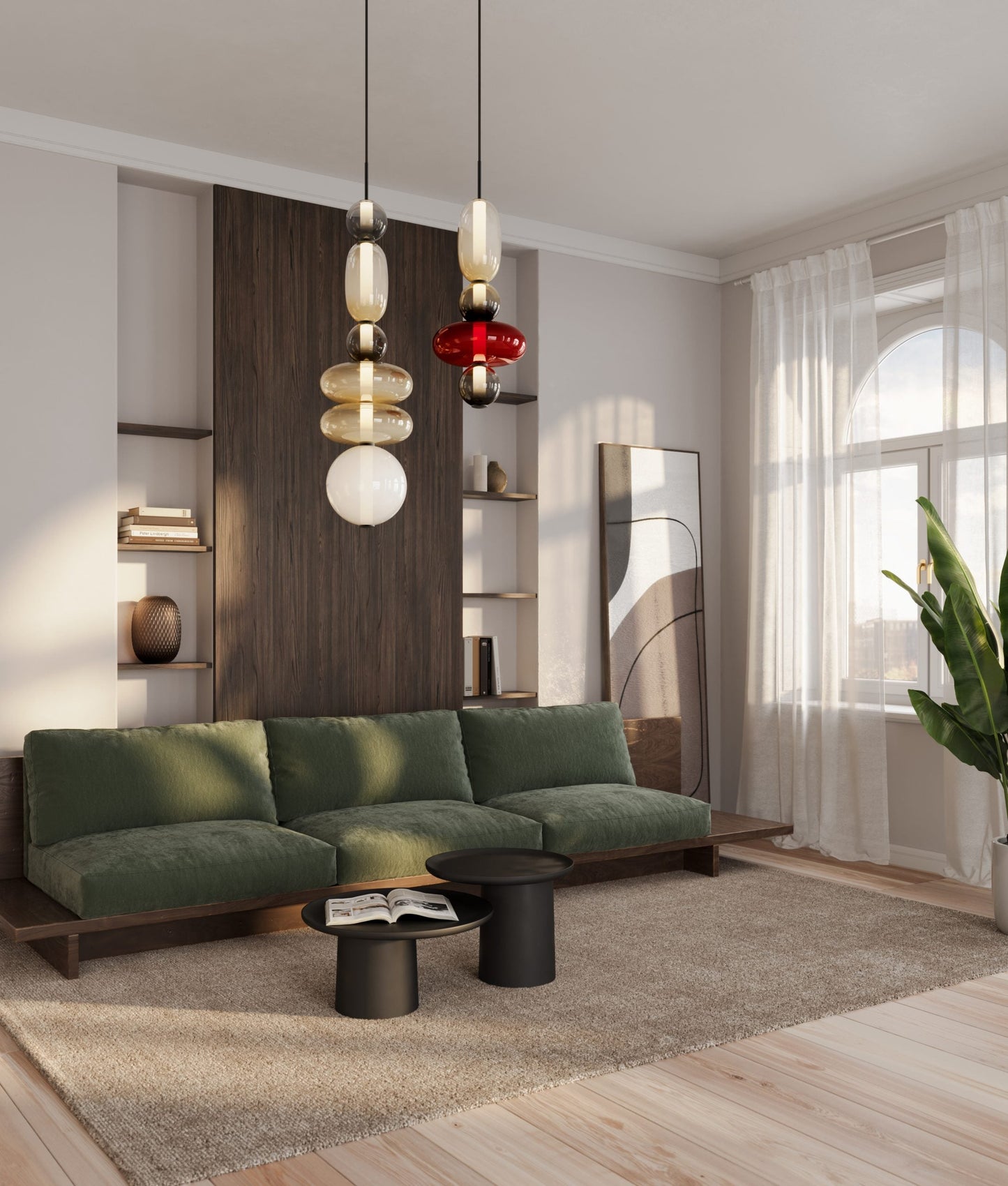 Glazen Hanglamp met Handgeblazen Kappen – Moderne Verlichting met Ambachtelijk Glaswerk