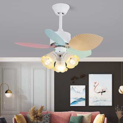 Plafondventilator met gekleurd glaslicht – Ø76cm dimbaar – 6 snelheden incl. afstandsbediening – stille motor – modern design voor woonkamer slaapkamer