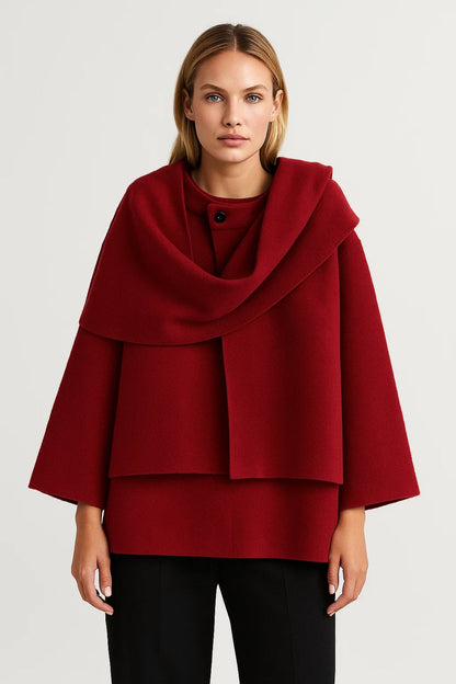 Dames Jas Oversized Cape Model met Gelaagde Kraag Elegant Kort