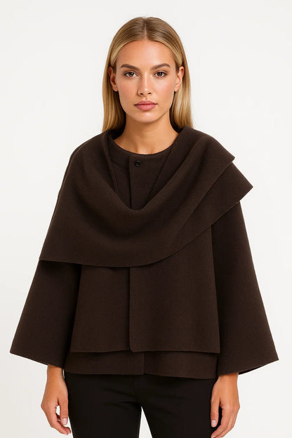 Dames Jas Oversized Cape Model met Gelaagde Kraag Elegant Kort - StudioMarella