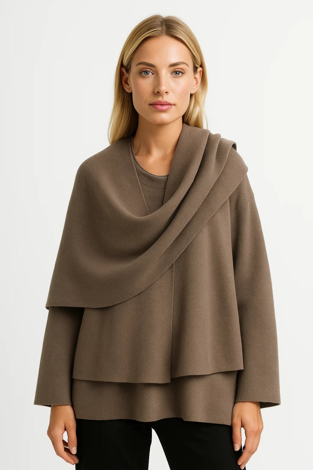 Dames Jas Oversized Cape Model met Gelaagde Kraag Elegant Kort