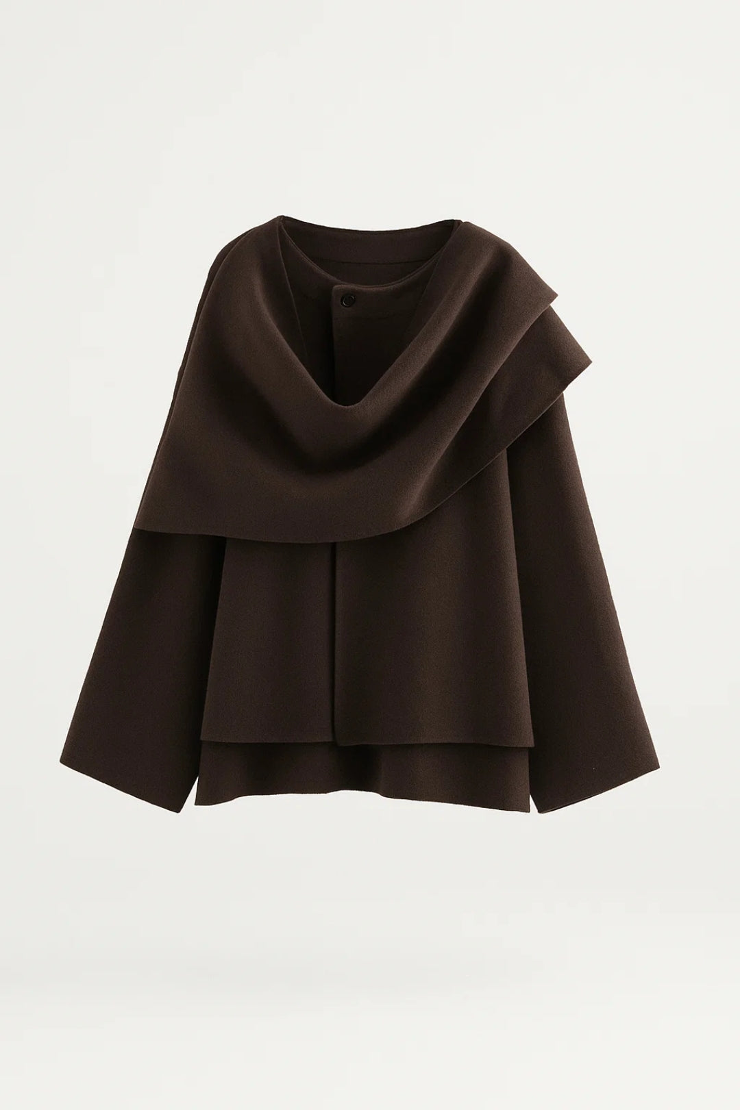 Dames Jas Oversized Cape Model met Gelaagde Kraag Elegant Kort
