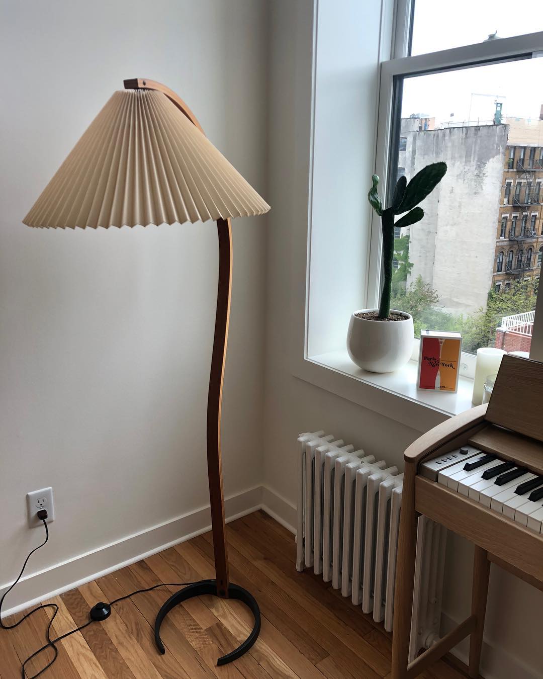 Boog Vloerlamp Beukenhouten Linnen Kap Retro Woonkamer