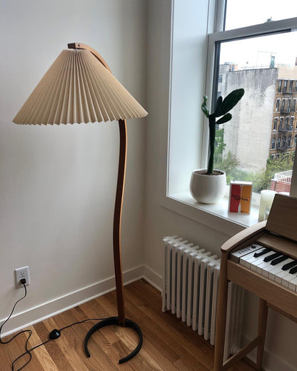 Boog Vloerlamp Beukenhouten Linnen Kap Retro Woonkamer