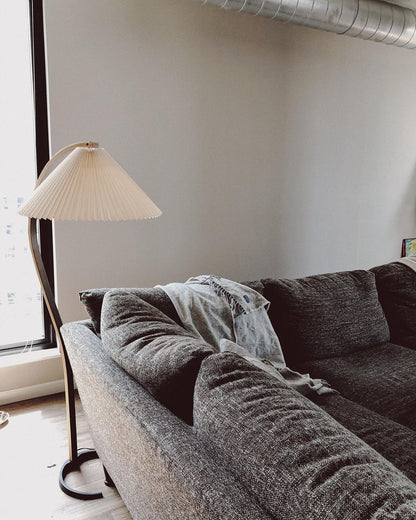 Boog Vloerlamp Beukenhouten Linnen Kap Retro Woonkamer