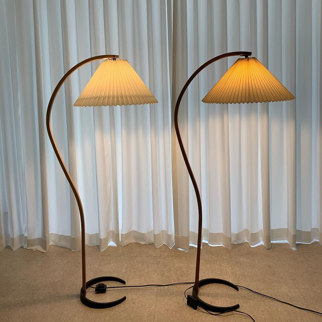 Boog Vloerlamp Beukenhouten Linnen Kap Retro Woonkamer