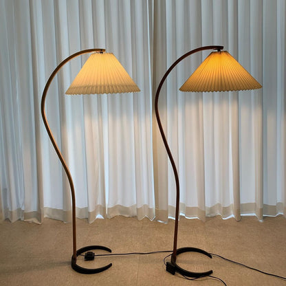 Boog Vloerlamp Beukenhouten Linnen Kap Retro Woonkamer