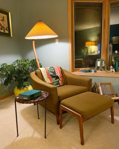 Boog Vloerlamp Beukenhouten Linnen Kap Retro Woonkamer