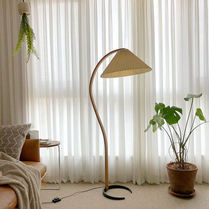 Boog Vloerlamp Beukenhouten Linnen Kap Retro Woonkamer