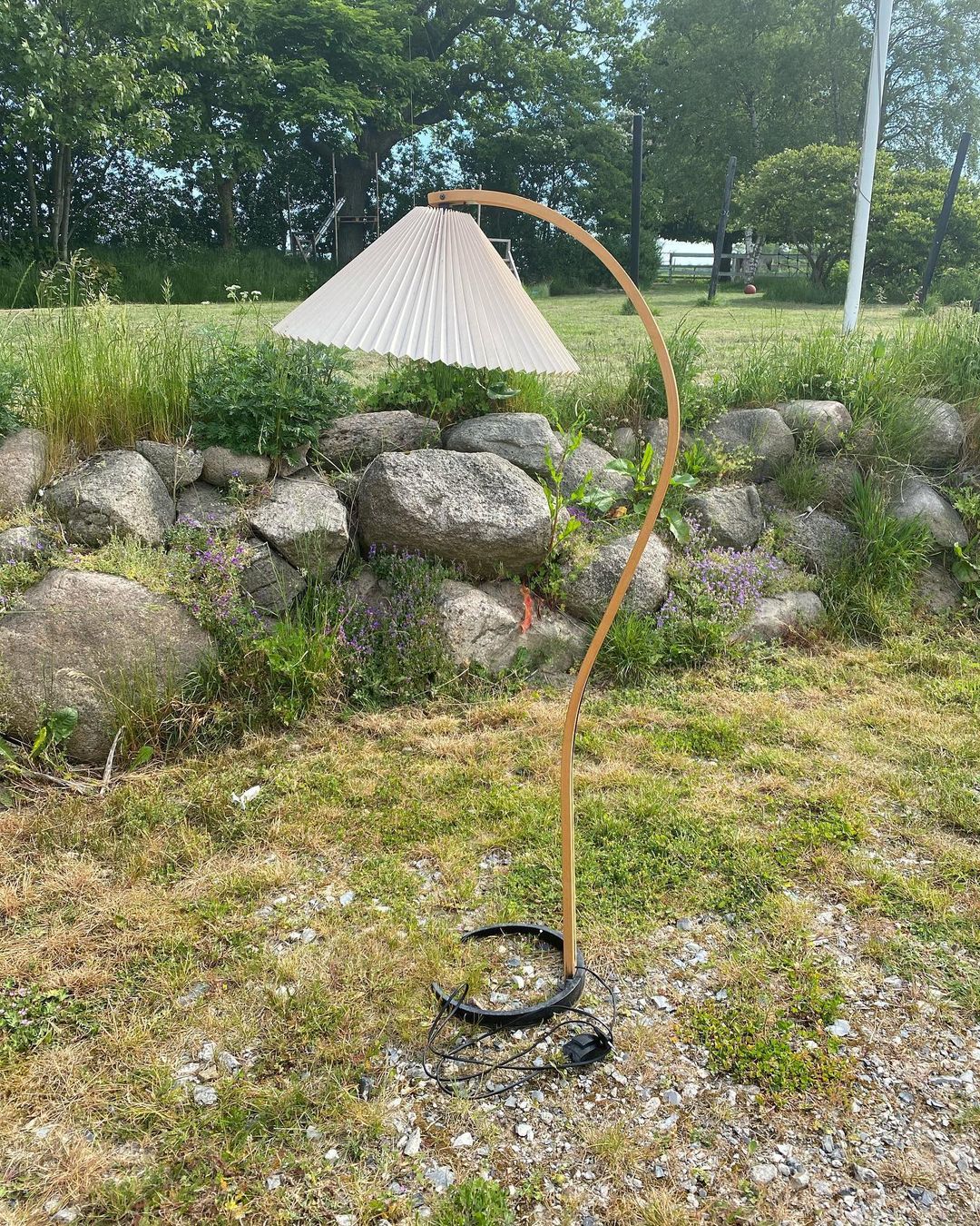 Boog Vloerlamp Beukenhouten Linnen Kap Retro Woonkamer