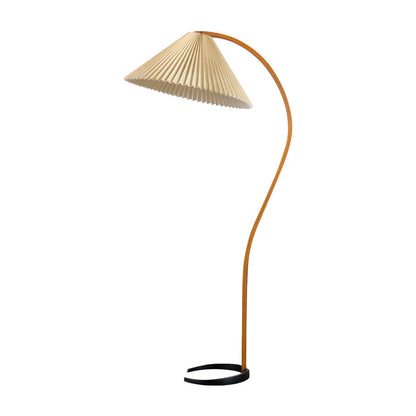 Boog Vloerlamp Beukenhouten Linnen Kap Retro Woonkamer