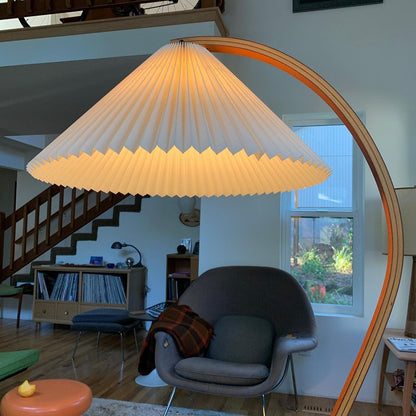 Boog Vloerlamp Beukenhouten Linnen Kap Retro Woonkamer