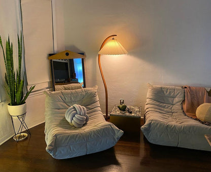 Boog Vloerlamp Beukenhouten Linnen Kap Retro Woonkamer