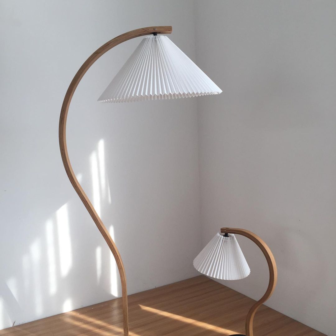 Boog Vloerlamp Beukenhouten Linnen Kap Retro Woonkamer