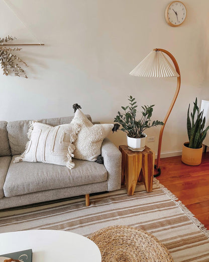 Boog Vloerlamp Beukenhouten Linnen Kap Retro Woonkamer