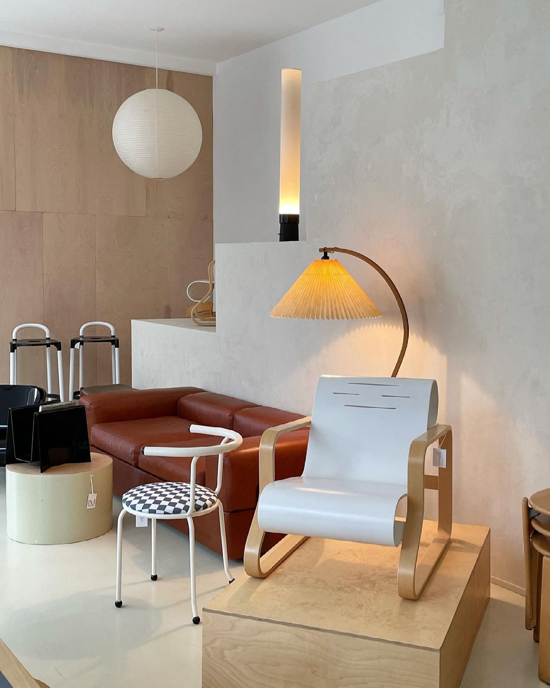 Boog Vloerlamp Beukenhouten Linnen Kap Retro Woonkamer