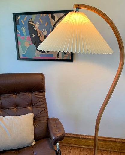 Boog Vloerlamp Beukenhouten Linnen Kap Retro Woonkamer