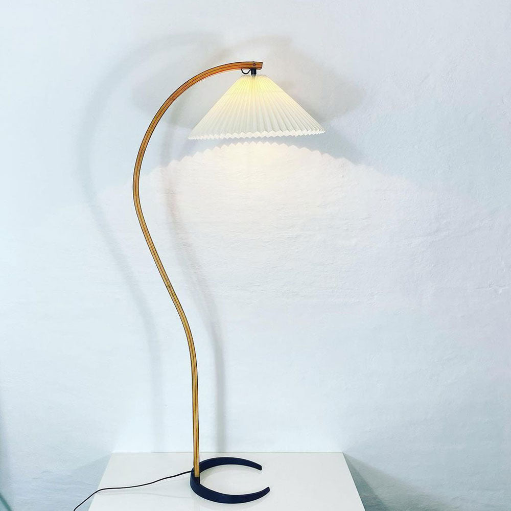 Boog Vloerlamp Beukenhouten Linnen Kap Retro Woonkamer