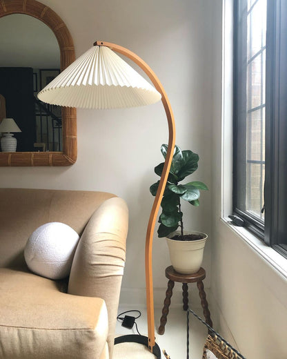 Boog Vloerlamp Beukenhouten Linnen Kap Retro Woonkamer