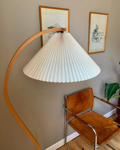 Boog Vloerlamp Beukenhouten Linnen Kap Retro Woonkamer