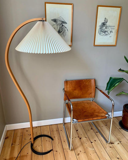 Boog Vloerlamp Beukenhouten Linnen Kap Retro Woonkamer