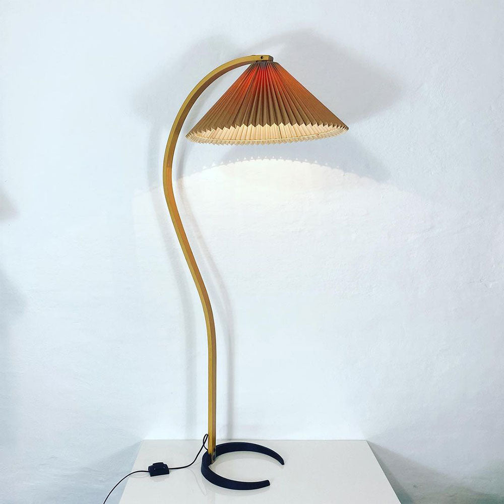 Boog Vloerlamp Beukenhouten Linnen Kap Retro Woonkamer