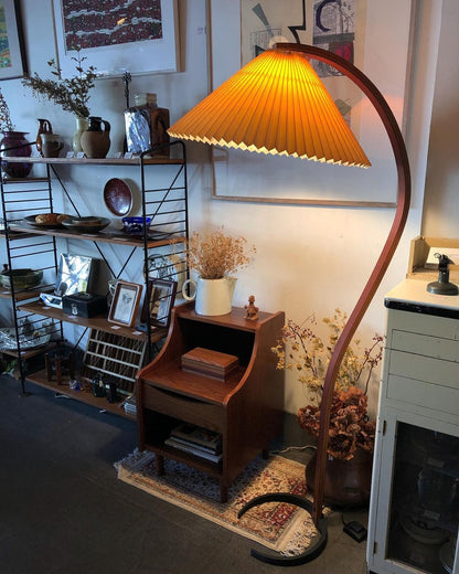 Boog Vloerlamp Beukenhouten Linnen Kap Retro Woonkamer