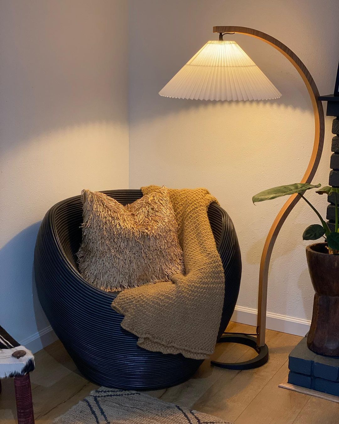 Boog Vloerlamp Beukenhouten Linnen Kap Retro Woonkamer
