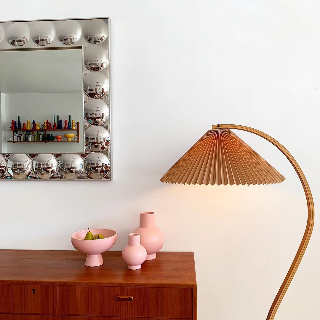 Boog Vloerlamp Beukenhouten Linnen Kap Retro Woonkamer