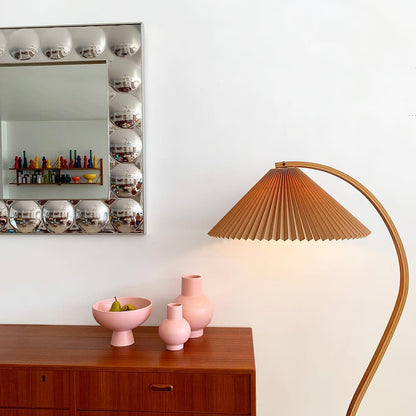 Boog Vloerlamp Beukenhouten Linnen Kap Retro Woonkamer