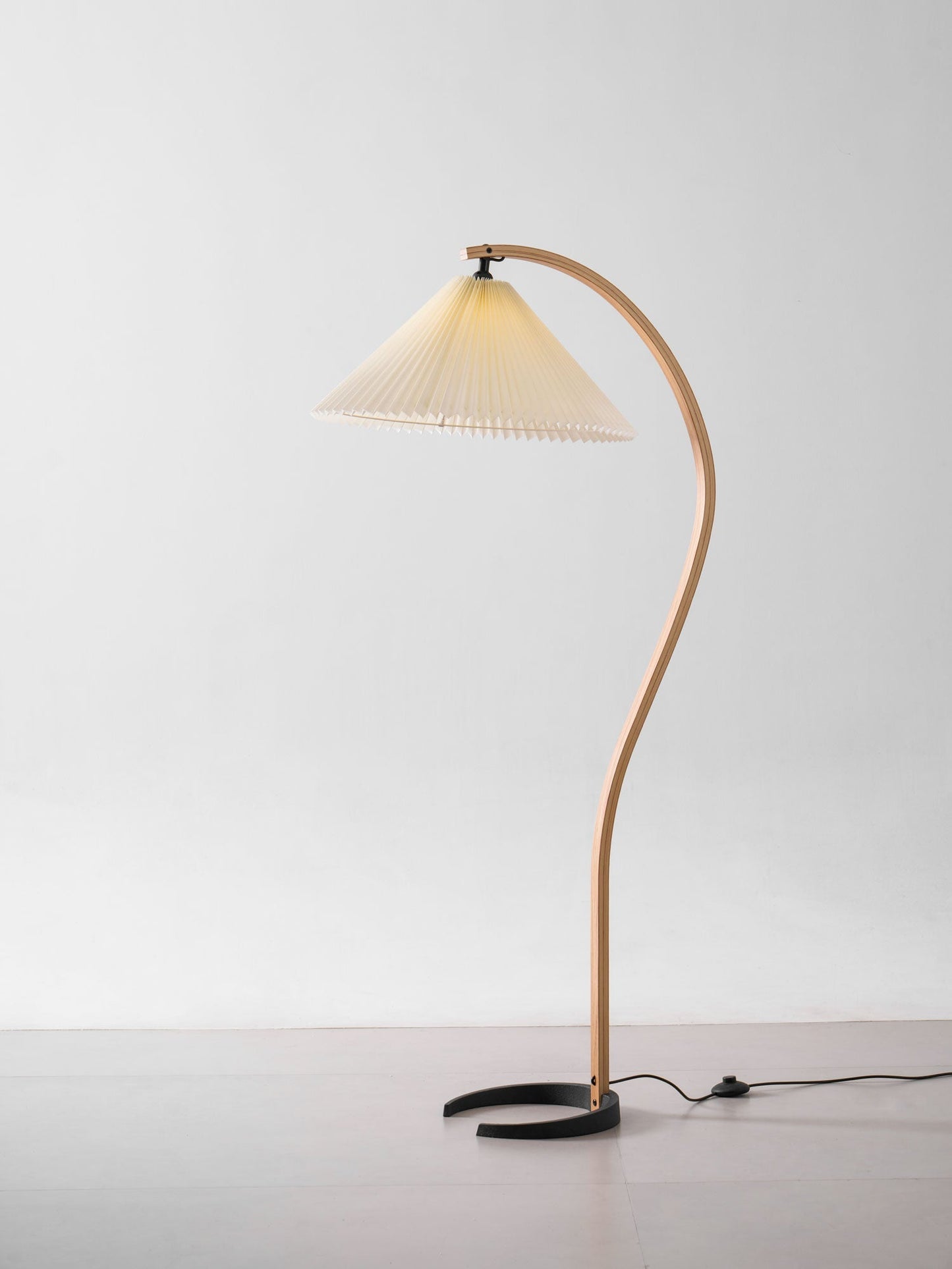 Boog Vloerlamp Beukenhouten Linnen Kap Retro Woonkamer