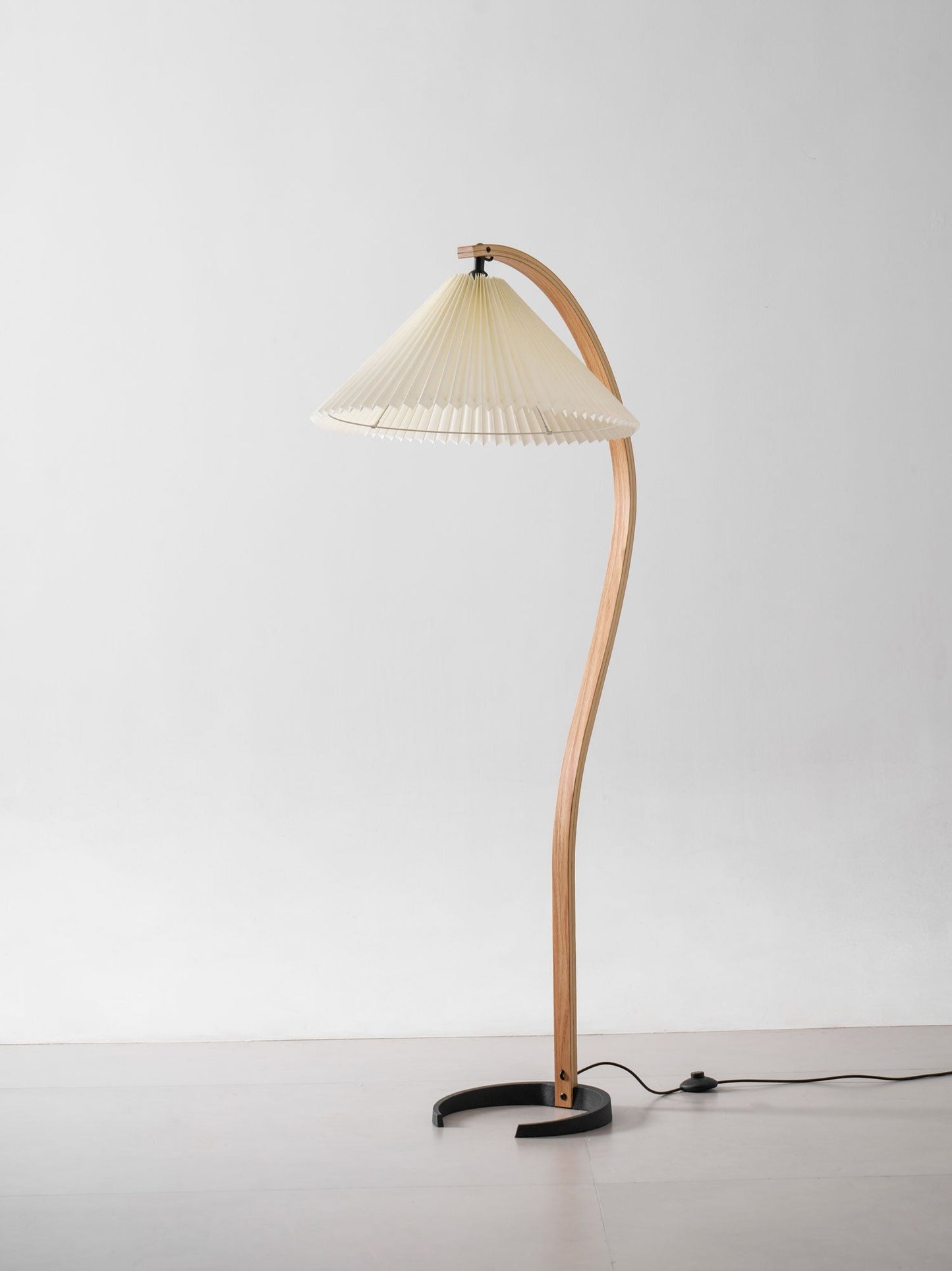 Boog Vloerlamp Beukenhouten Linnen Kap Retro Woonkamer