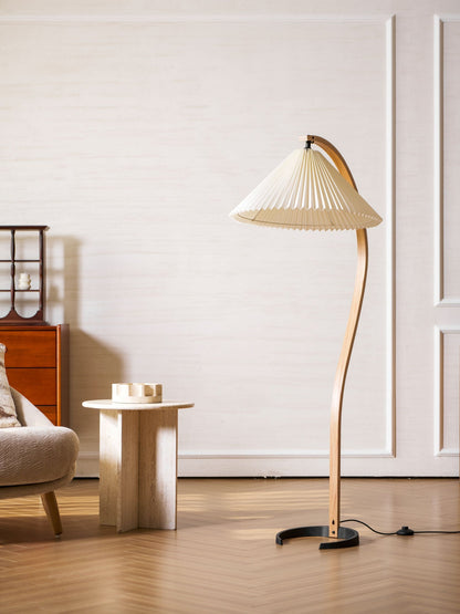 Boog Vloerlamp Beukenhouten Linnen Kap Retro Woonkamer
