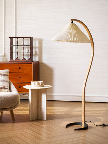 Boog Vloerlamp Beukenhouten Linnen Kap Retro Woonkamer