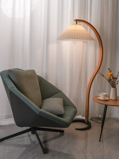 Boog Vloerlamp Beukenhouten Linnen Kap Retro Woonkamer