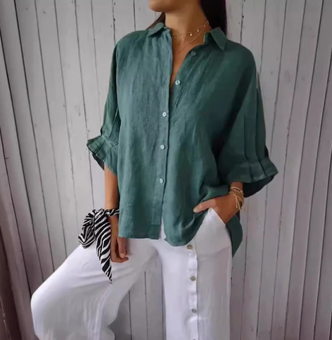 Vrouwelijke Blouse van Katoen met Knoopsluiting Linnen Stijl - StudioMarella