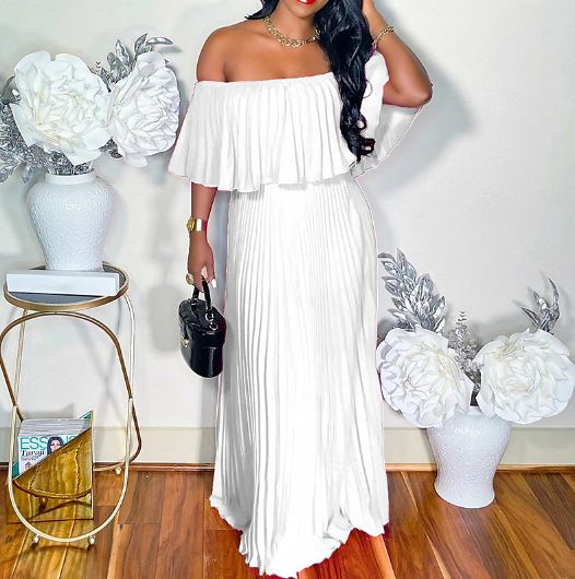 Jurk Off-the-Shoulder Geplooid Avondjurk voor Vrouw - StudioMarella