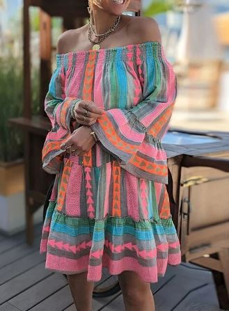 Zomerjurk Vrouw Boho Stijl Uitlopende Mouwen - StudioMarella