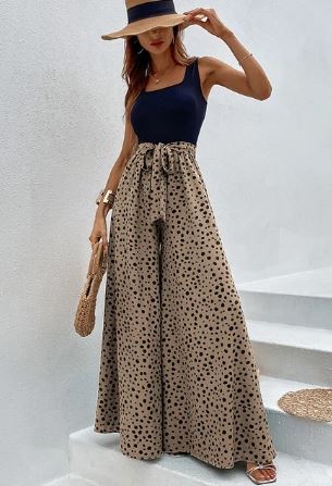 Vrouwelijke Jumpsuit Stippenprint Wijde Pijpen Comfortabel