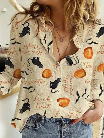 Halloween Blouse Vrouw Spookachtig Zwarte Bloemendesign