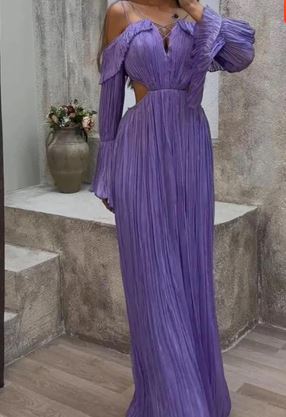 Paarse Zomerjurk Maxi Off-the-Shoulder Vrouwelijke Jurk - StudioMarella