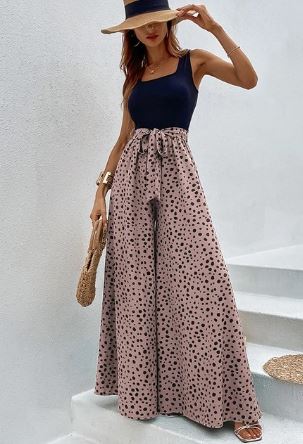 Vrouwelijke Jumpsuit Stippenprint Wijde Pijpen Comfortabel