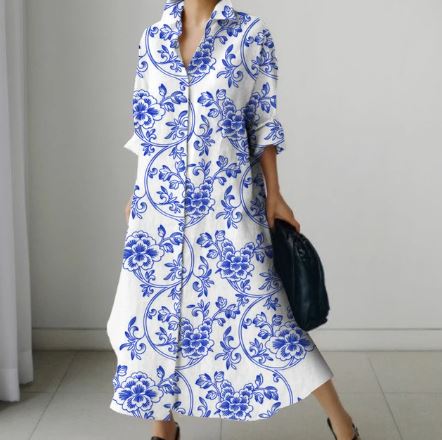 Damesjurk Bloemenprint Zomerjurk Vrouwelijk Model - StudioMarella