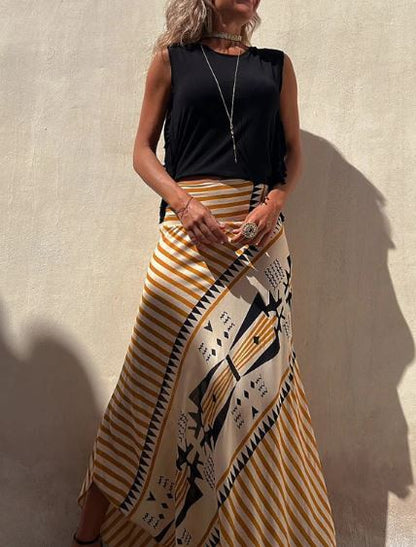 Rok voor Vrouw Geometrische Print Maxi Lengte Zomerrok