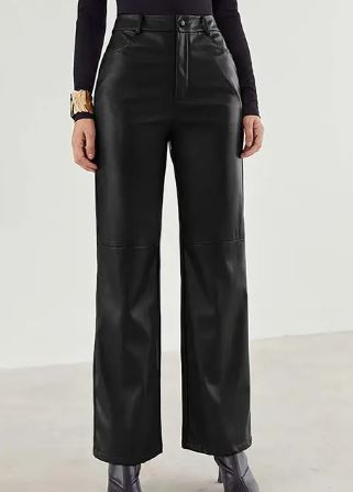 Dames Leren Broek High Waist Met Zakken Lang Model