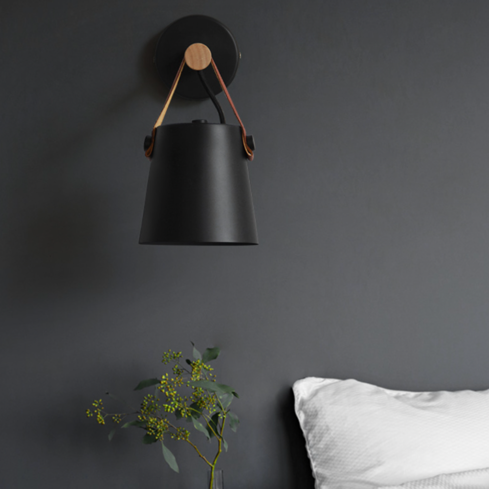 Scandinavische Houten Wandlamp Met Metalen Kap En Leren Band Moderne Design Wandverlichting Voor Slaapkamer Woonkamer Hal Met E27 Fitting