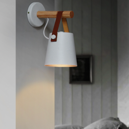 Scandinavische Houten Wandlamp Met Metalen Kap En Leren Band Moderne Design Wandverlichting Voor Slaapkamer Woonkamer Hal Met E27 Fitting