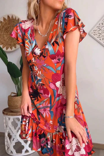 Zomerjurk Vrouw Bloemenprint Ruches Jurk Zomer - StudioMarella