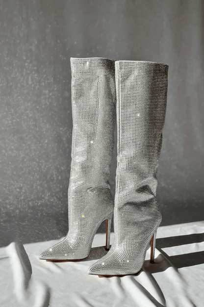 Hoge Overknee-Laarsjes met Strass en Hak