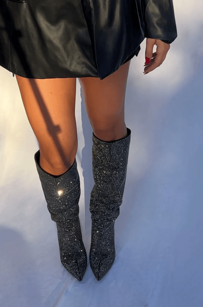 Hoge Overknee-Laarsjes met Strass en Hak